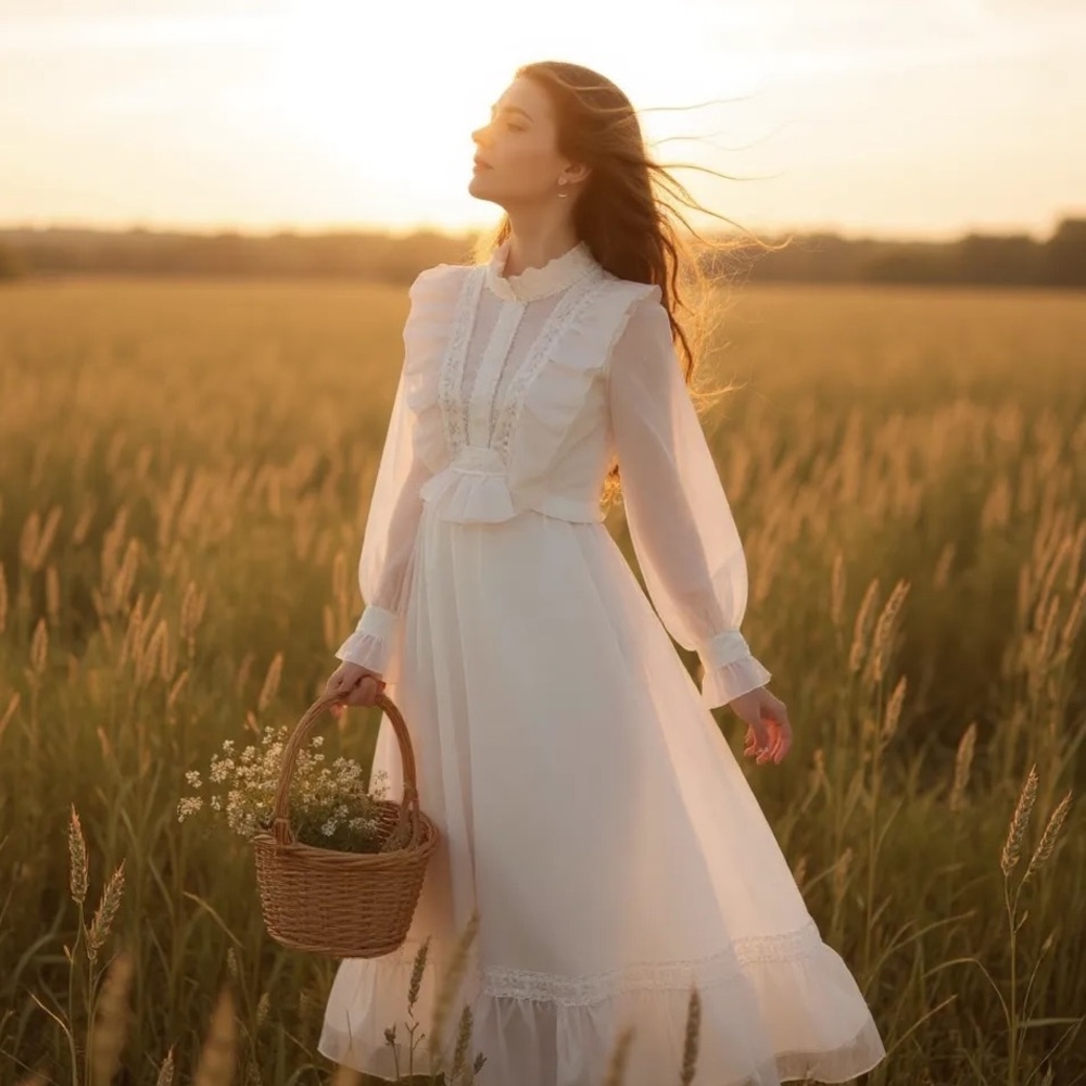 Vintage 70’s Romantic Victorian Revival Wedding Dress